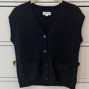 Evereve Navy Knit Button Front Sweater Vest XS